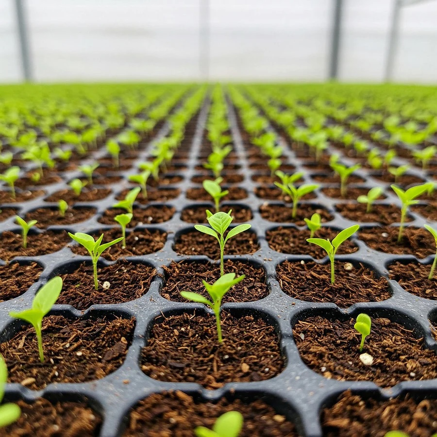 Seedlings sprouting in a tray