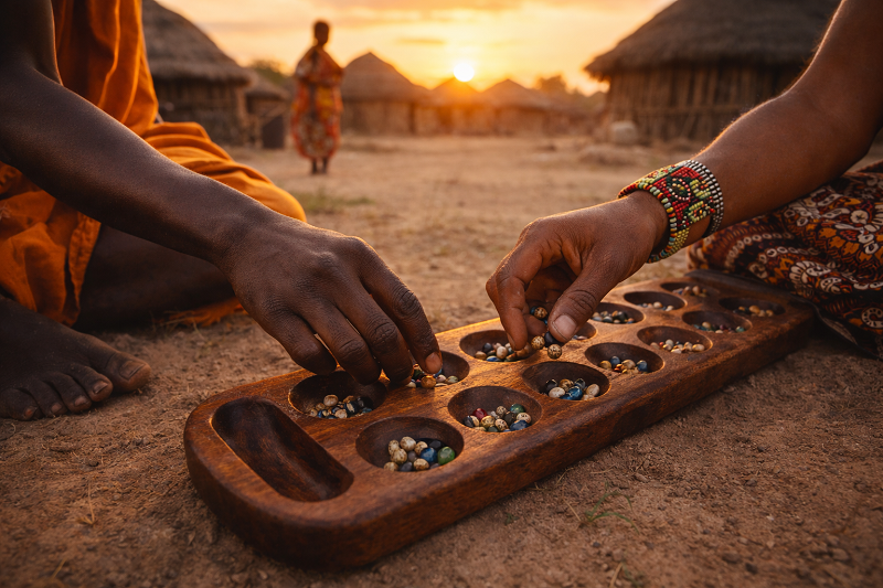 Two people playing Moruba game