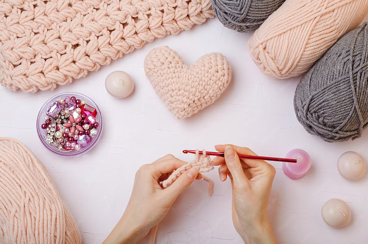 Hands of woman crocheting