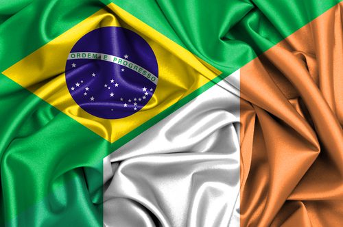 Flags of Brazil and Ireland together