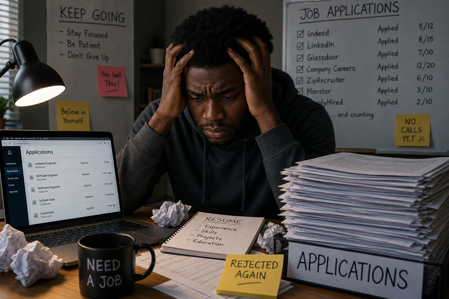 Person reviewing a resume at a laptop while preparing a job application