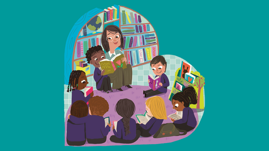 Children sitting in a circle around their teacher having a reading session