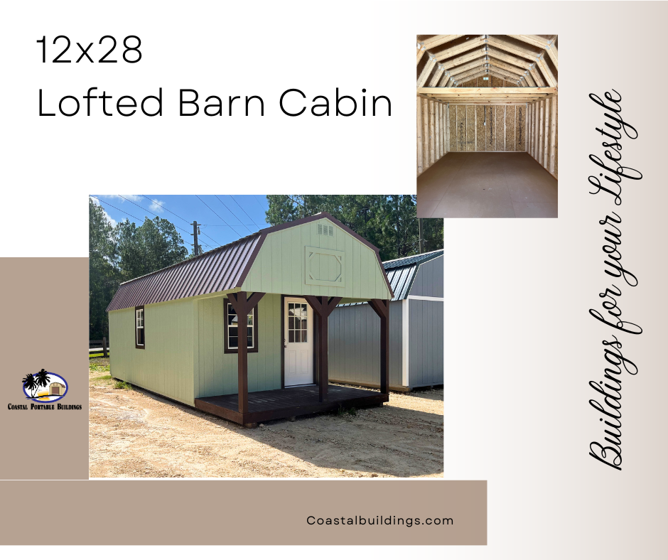 12 x 28 Lofted Barn Cabin 7167 Shed For Sale from Coastal Portable Buildings in Starke, FL