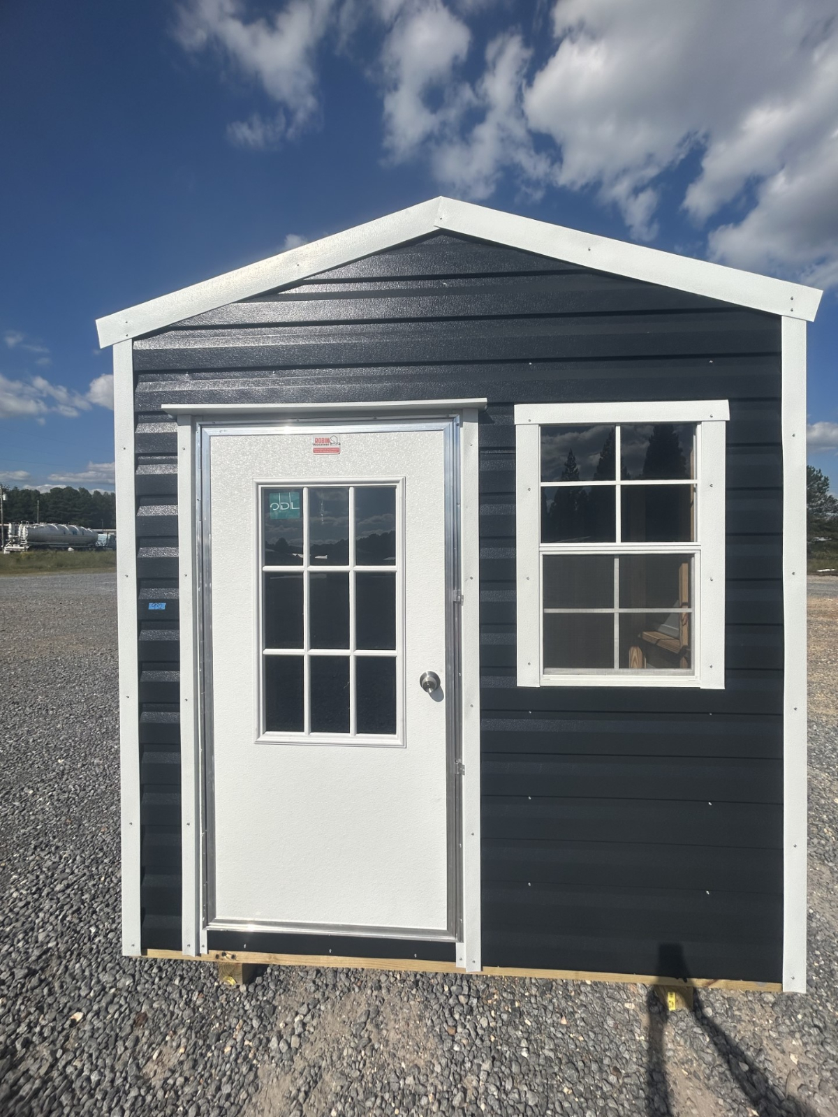 8 x 10 A Frame with Electrical Package. 1 window Black with white trim