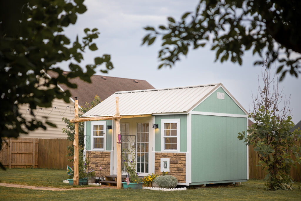 Finished shed with landscaping