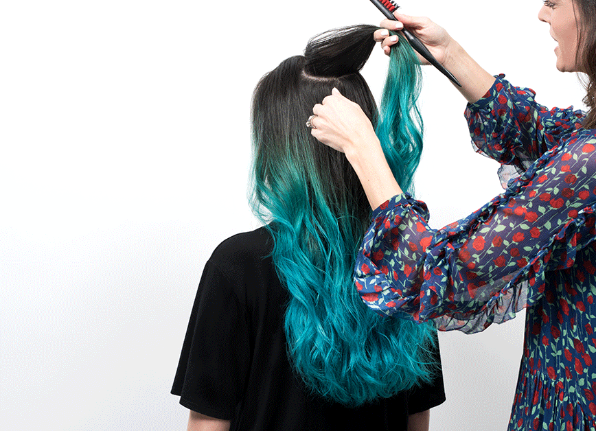 Tease and section hair to achieve the perfect at home date night hairstyle.