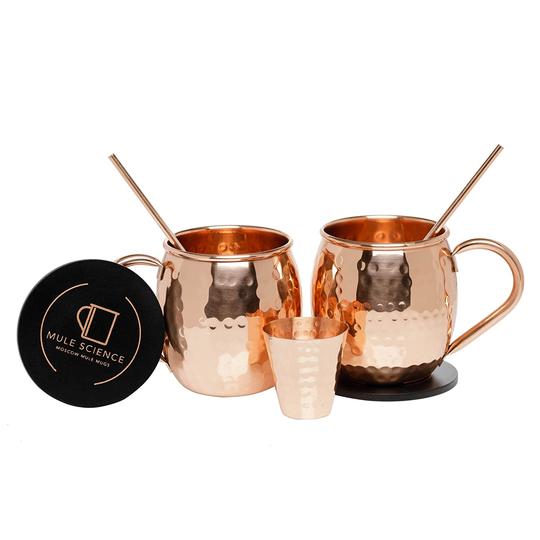 Set Da 8 Tazze Moscow Mule In Rame Puro – 16 Once, Con Cannucce, Bicchierini E Sottobicchieri Inclusi
