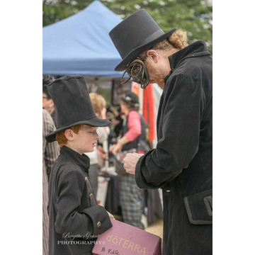 steampunk father and son at Back to Hartley wearing Gallery Serpentine frock coats