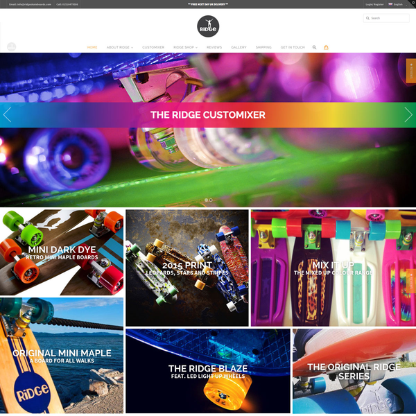 Theme Custom Design, Build & App Development. www.ridgeskateboards.com