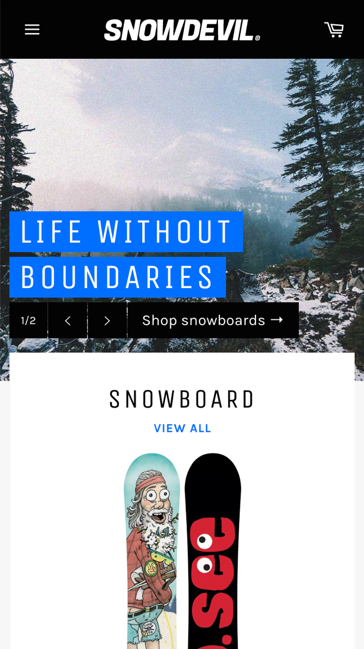 Mobile preview for the Venture - Snowboards theme