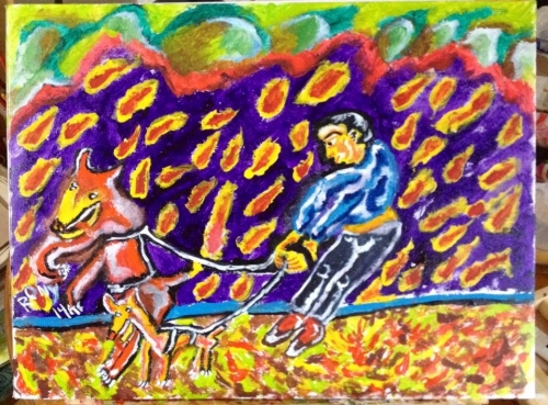 Paseador Con Dos Perros Fine Art