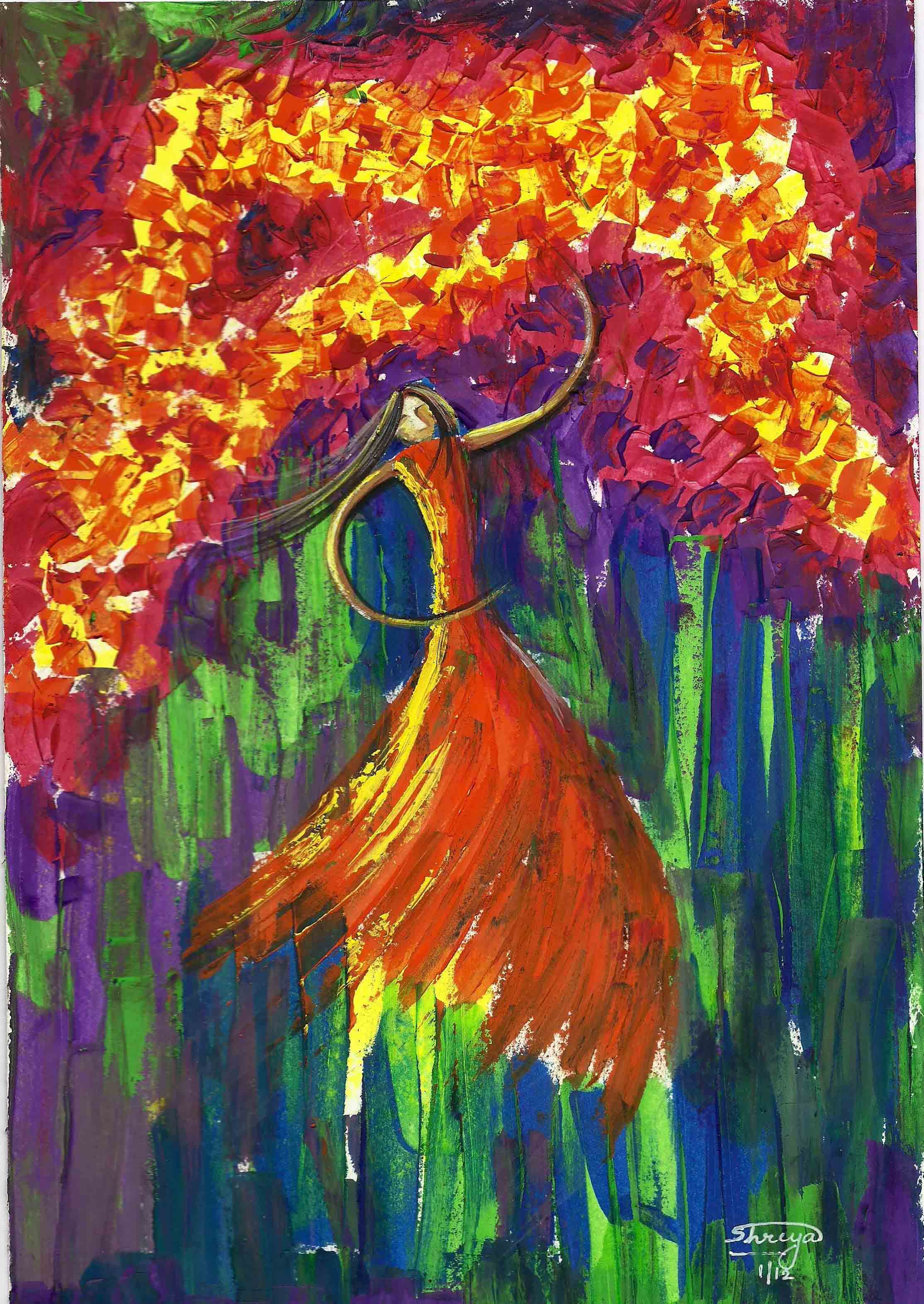 Dancing Acrylic Red Painting 