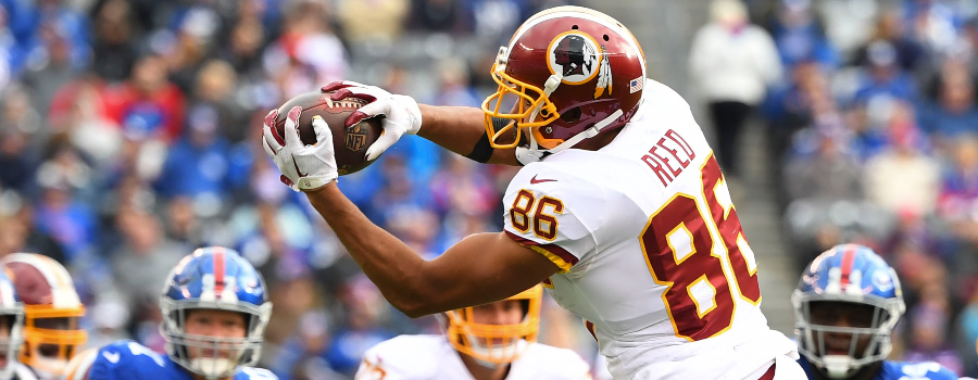 Washington Redskins tight end Jordan Reed (86) with a 3rd quarter reception against the Giants at MetLife Stadium.