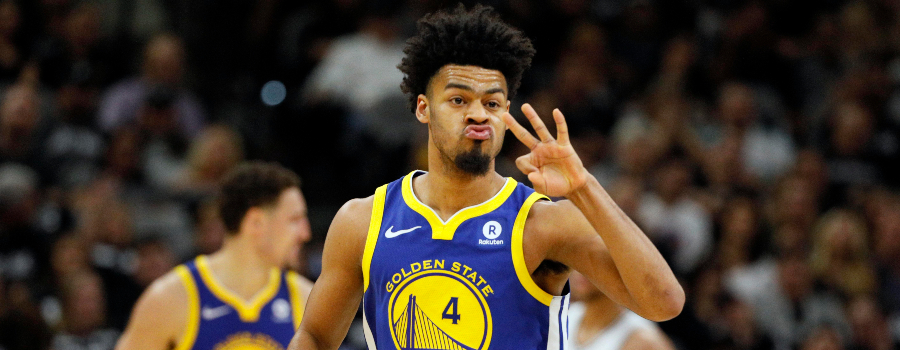 Golden State Warriors point guard Quinn Cook (4) gestures after making a shot in game three of the first round of the 2018 NBA Playoffs against the San Antonio Spurs at AT&T Center.