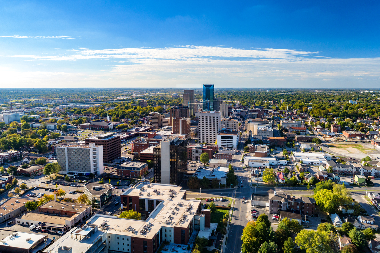 Lexington, KY Downtown Aerial View With Clouds And Blue Sky | Chief