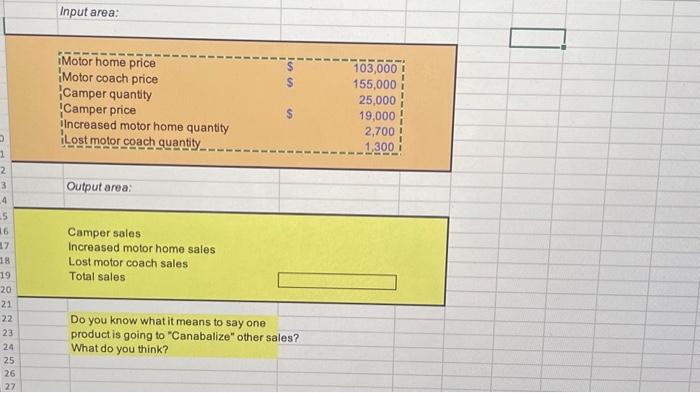 D 1 2 3 4 -5 16 17 18 19 20 21 22 23 24 25 26 27 Input area: Motor home price Motor coach price Camper