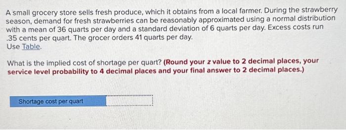 A small grocery store sells fresh produce, which it obtains from a local farmer. During the strawberry