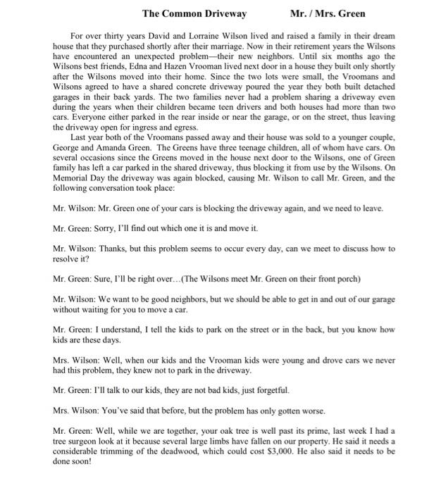 The Common Driveway Mr./Mrs. Green For over thirty years David and Lorraine Wilson lived and raised a family