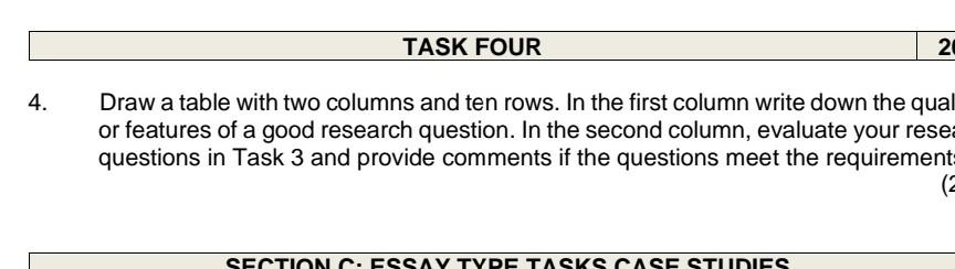 4. TASK FOUR SECT Draw a table with two columns and ten rows. In the first column write down the qual or