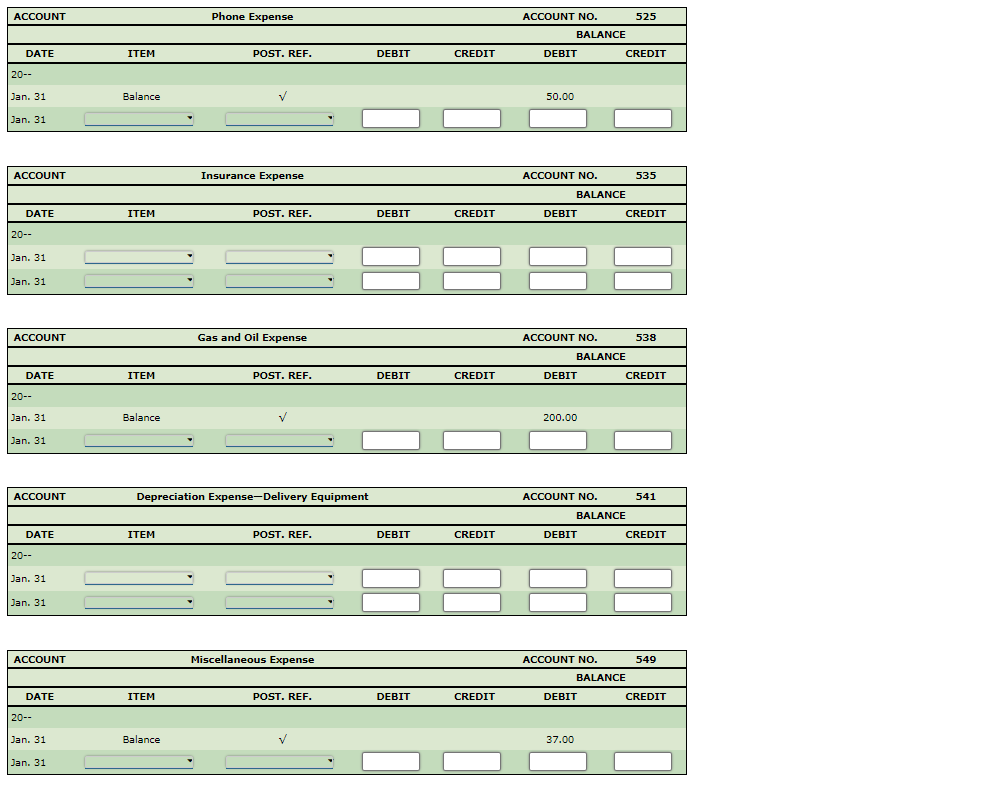 Jan. 31 PAGE 11 POST. REF. DEBIT CREDIT ACCOUNT GENERAL LEDGER Cash