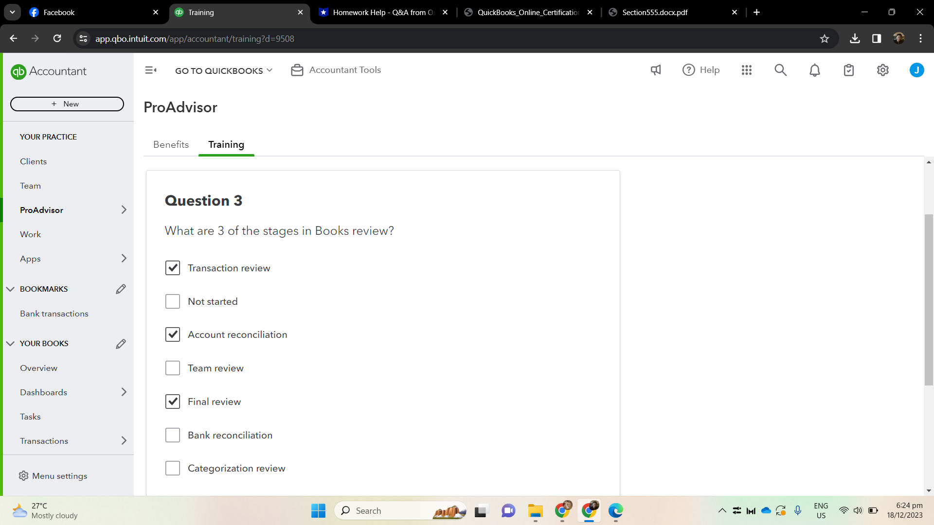 Mostly cloudy > app.qbo.intuit.com/app/accountant/training?d=9508 > X > qb Training GO TO QUICKBOOKS