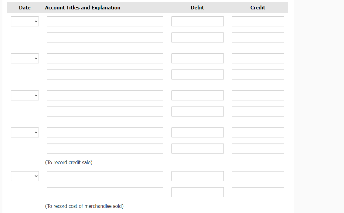 merchandise on account from Blue Company. The selling price of the goods