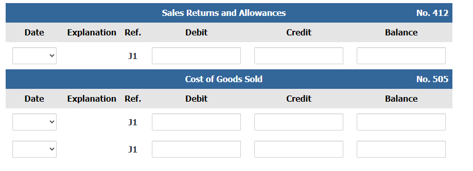 cost of merchandise sold) Debit Credit Prepare the journal entries to record