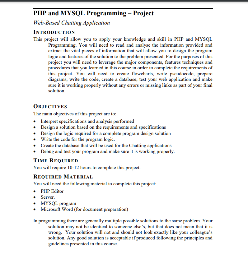 PHP and MYSQL Programming - Project Web-Based Chatting Application INTRODUCTION This project