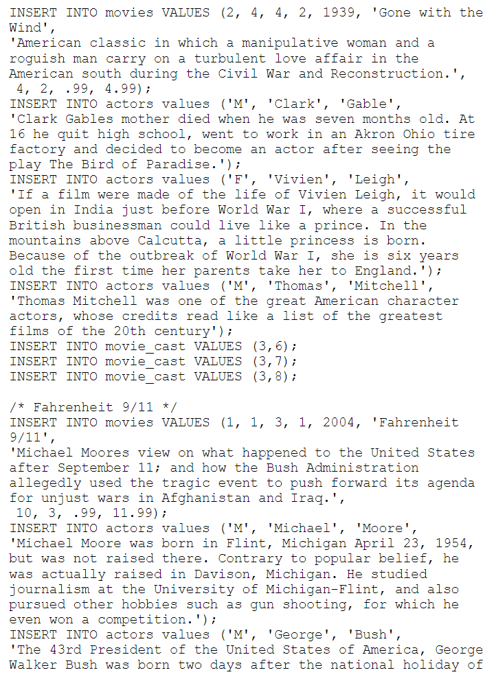 7 */ /* Modifications: (1) Removed DELETE FROM and RESEED commands from