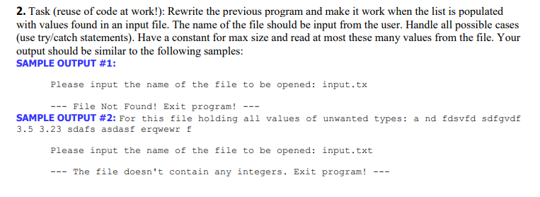 2. Task (reuse of code at work!): Rewrite the previous program and