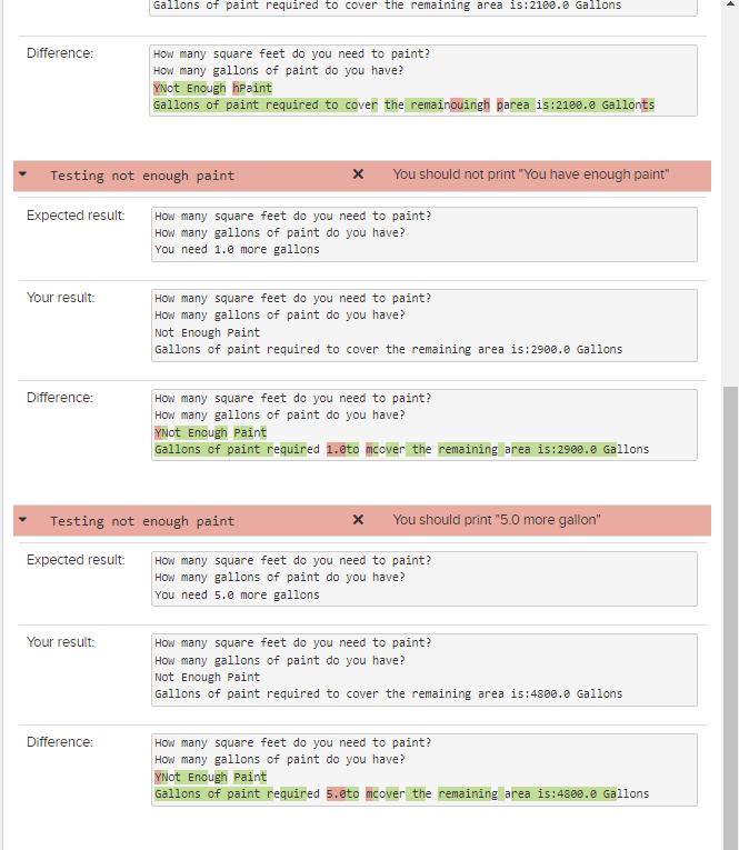 too much paint Your result: Difference: Expected result: Test Cases Your result: