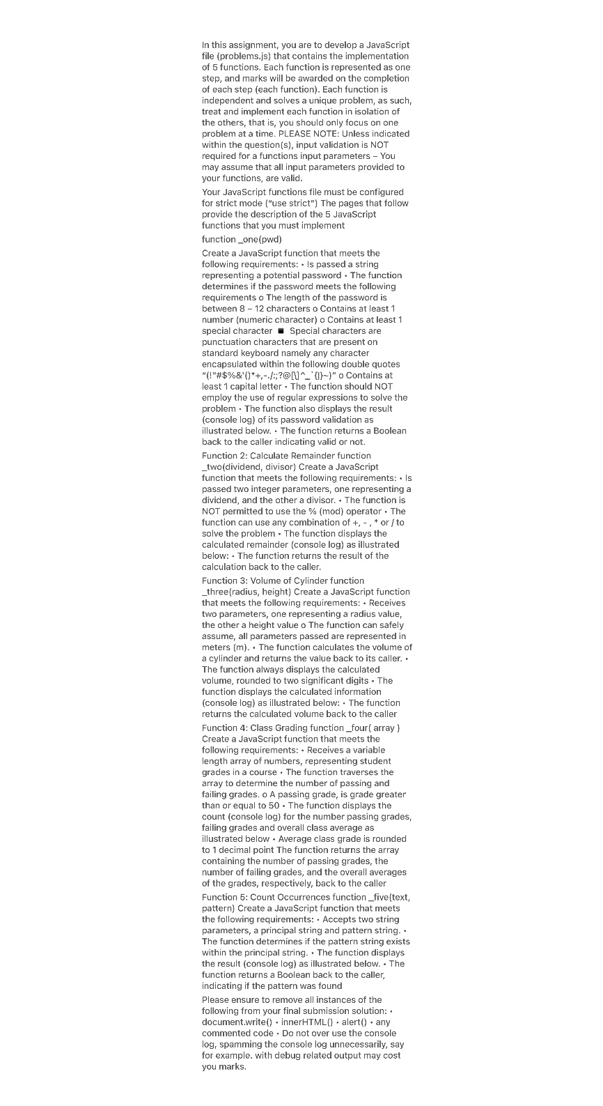 In this assignment, you are to develop a JavaScript file (problems.js) that