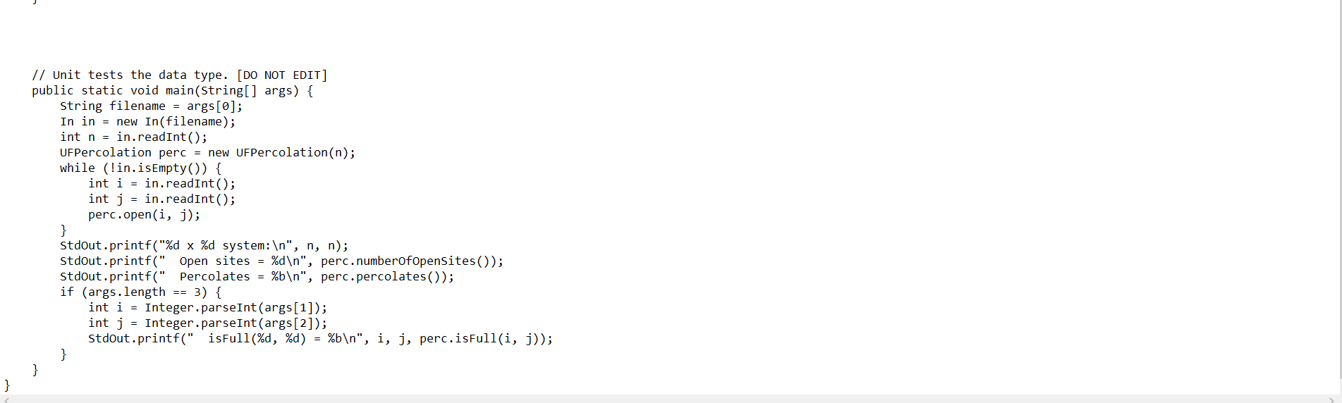 or j is outside the interval [0, n-1]. Performance requirements: isOpen() and