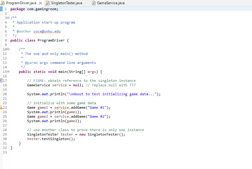 more efficient. Given the starter code, complete the Game Service, Program Driver,