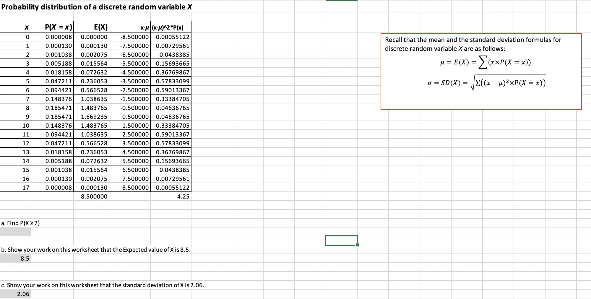 Probability distribution of a discrete random variable X P(X = x) E(X)