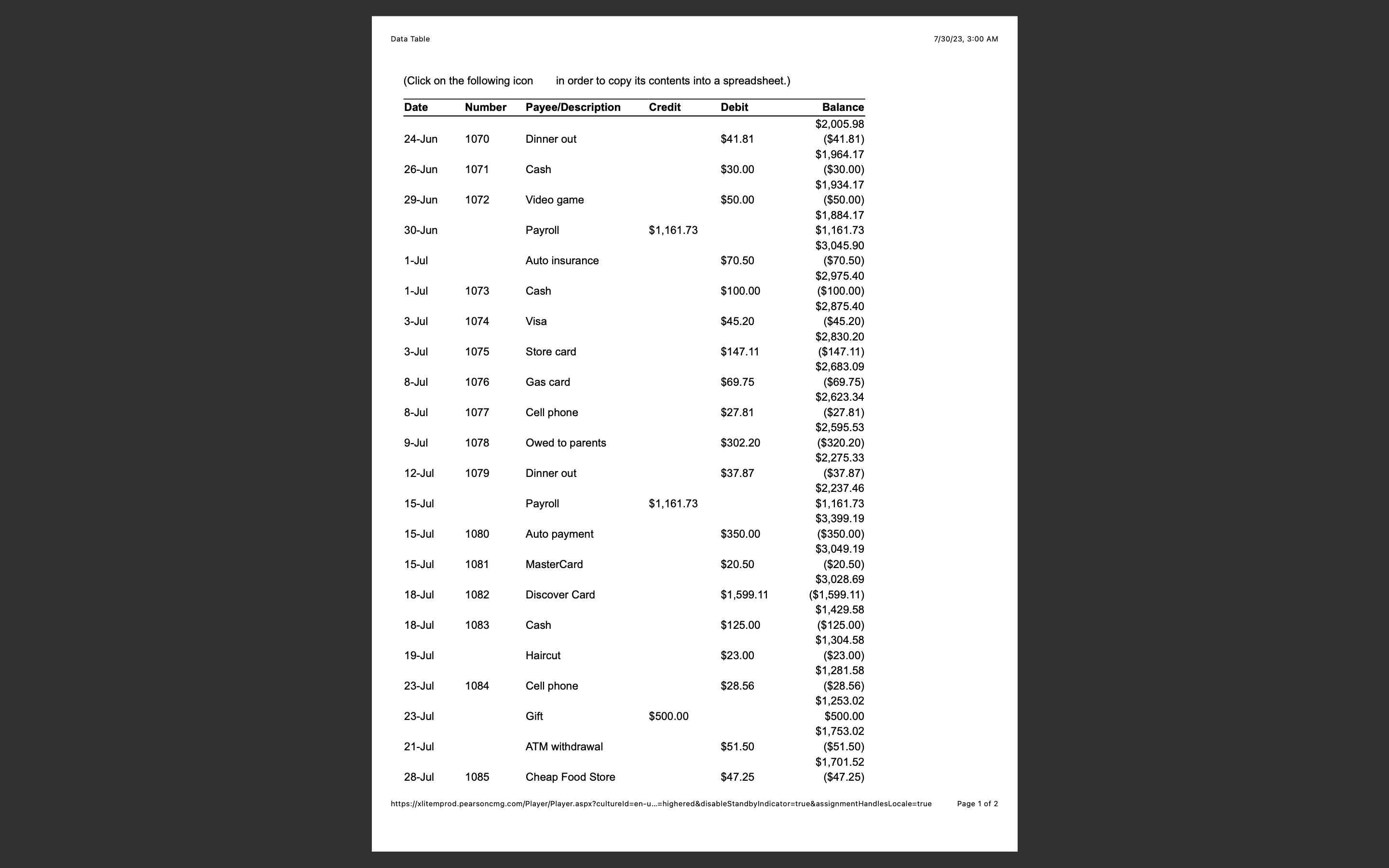 the service charge from his checkbook register and the amounts matched. This