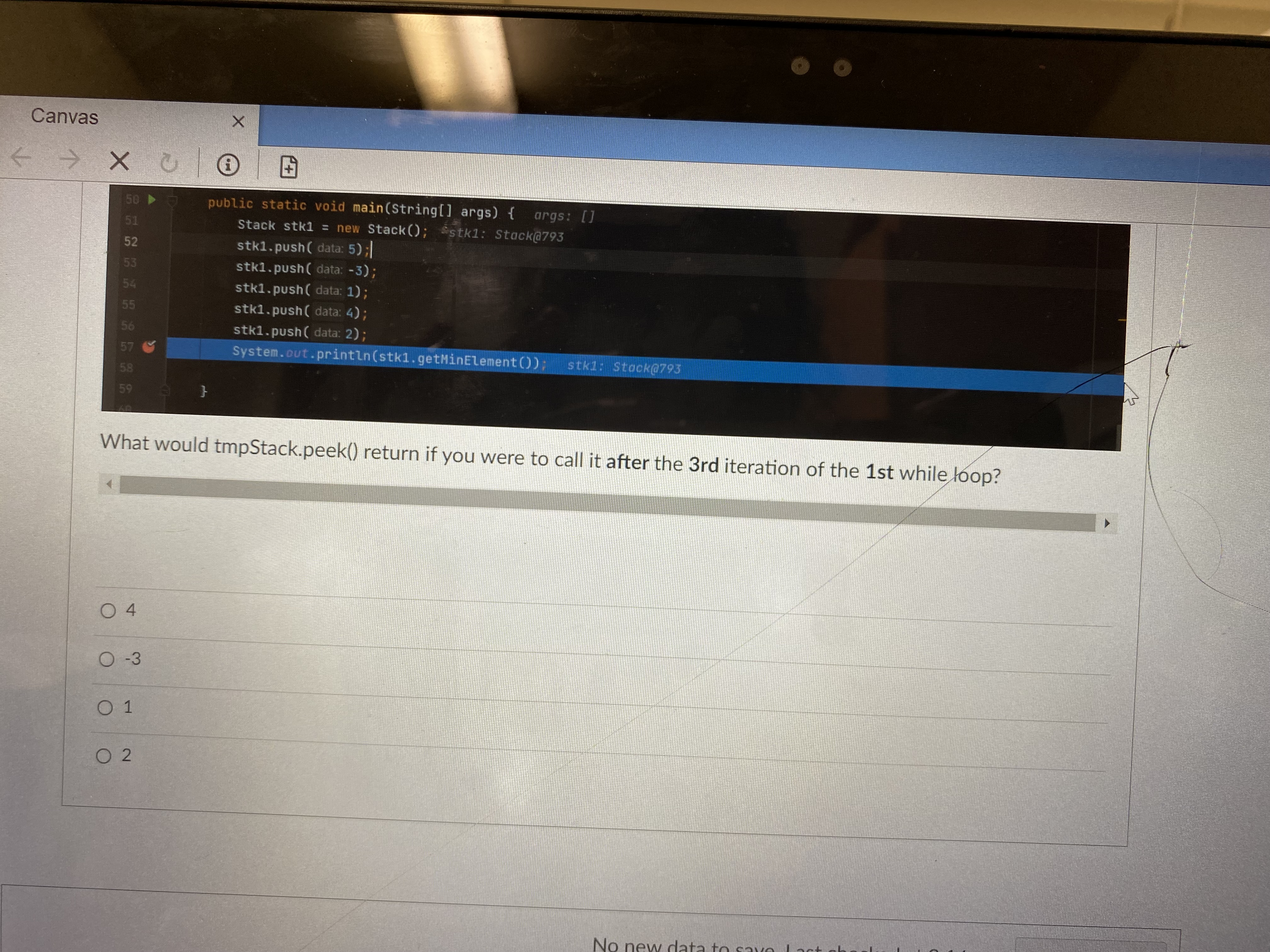 peek() < minElement) { } } minElement = this.peek(); tmpStack.push(this.pop()); //returns original