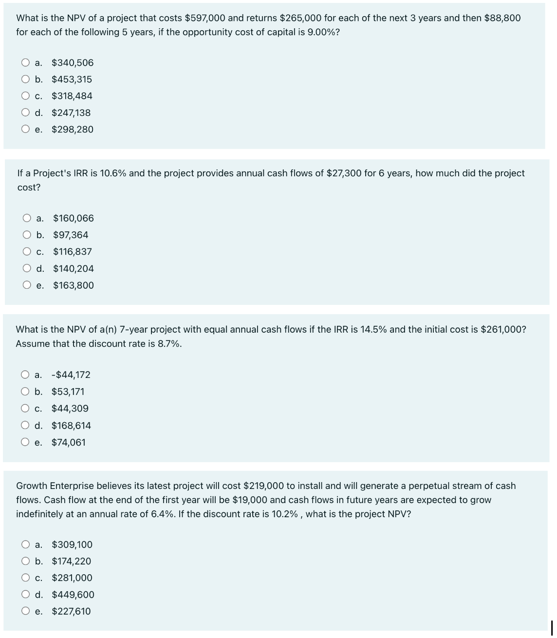 of $1000, $2000, $3000 and $5,700 and has an exact payback of