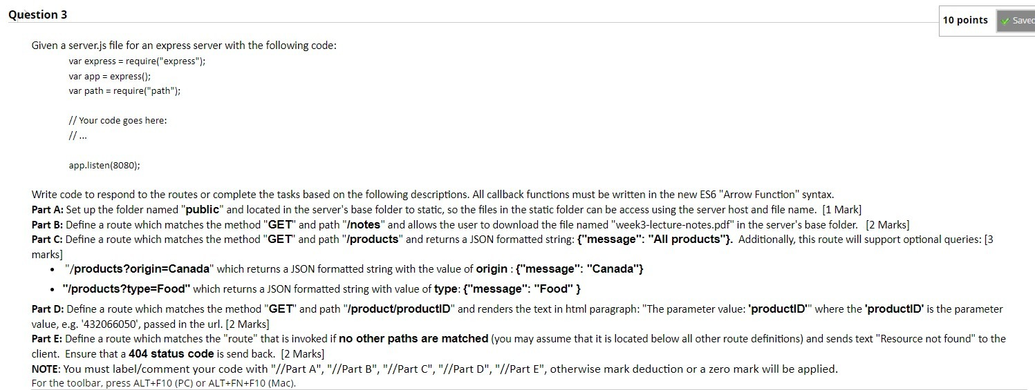 Part 2: Define a route which matches the method "GET and path
