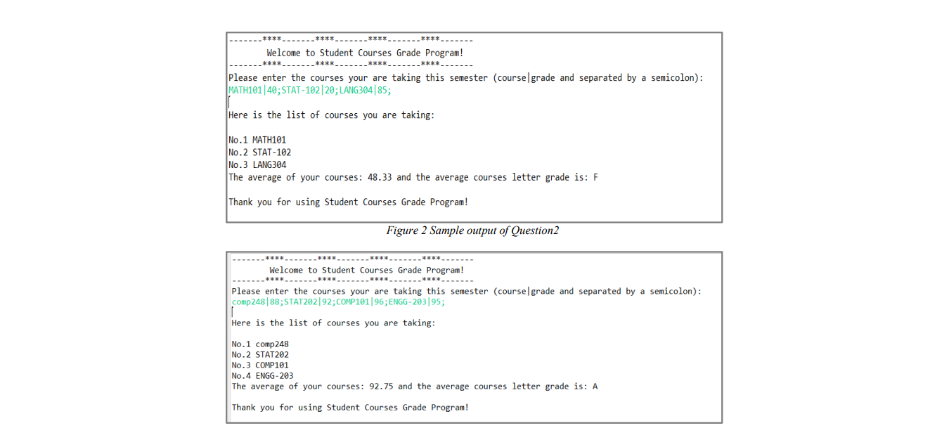 the student for a sequence of courses with its grade in the