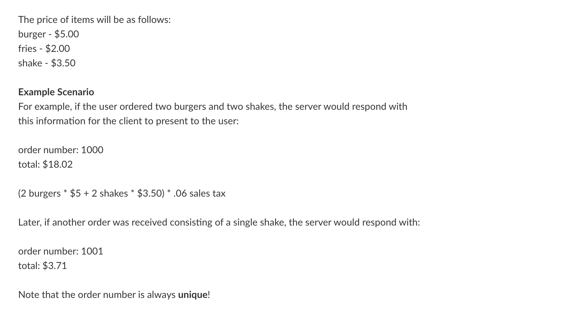 program for a user to enter a (very) basic fast-food order and