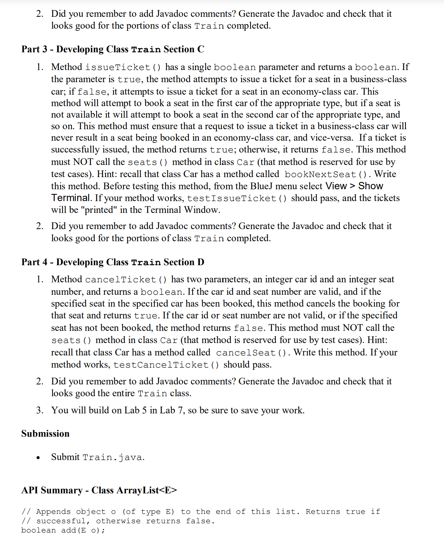 and economy-class cars. Each car contains several seats. When you purchase a