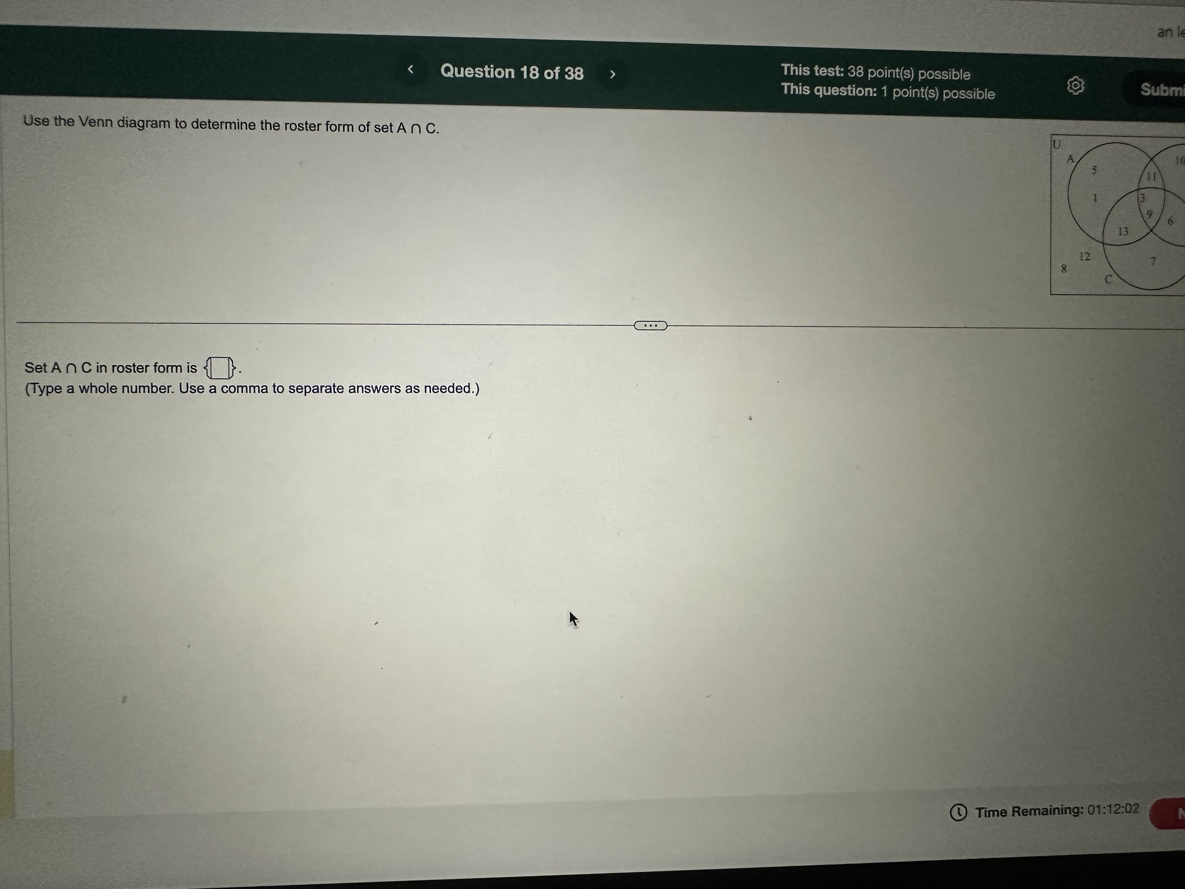 sentence below. Question 29 of 38 A set that contains no elements