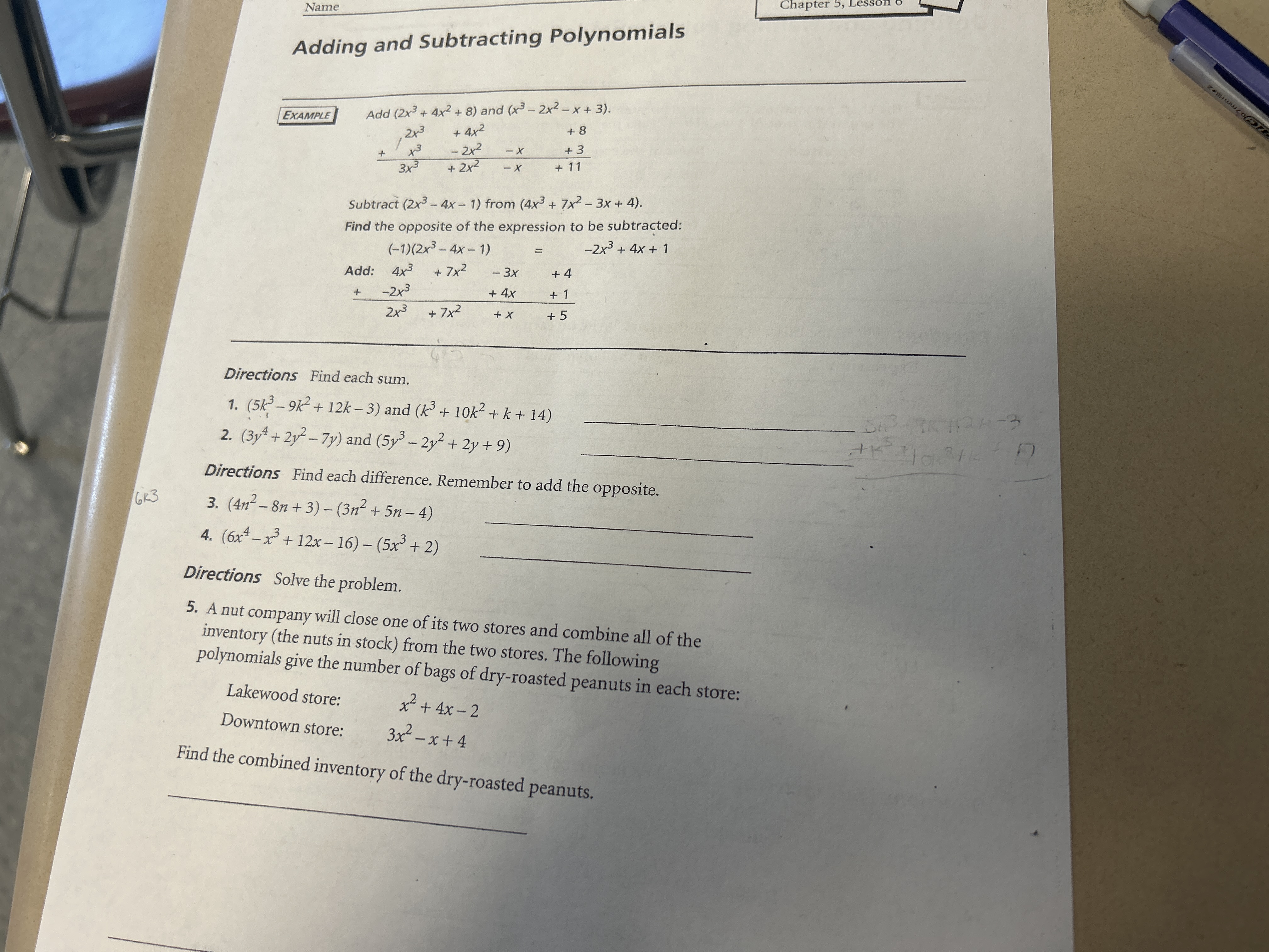 6k3 Name Adding and Subtracting Polynomials EXAMPLE Add (2x + 4x +