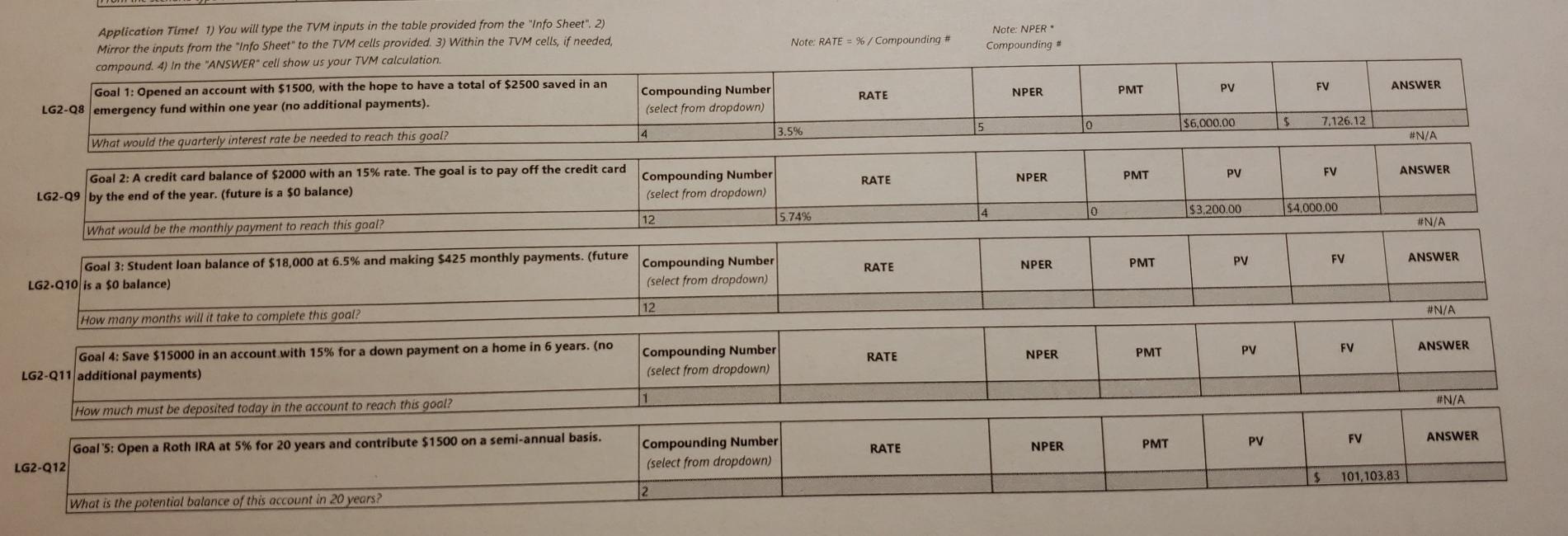 Application Time! 1) You will type the TVM inputs in the table