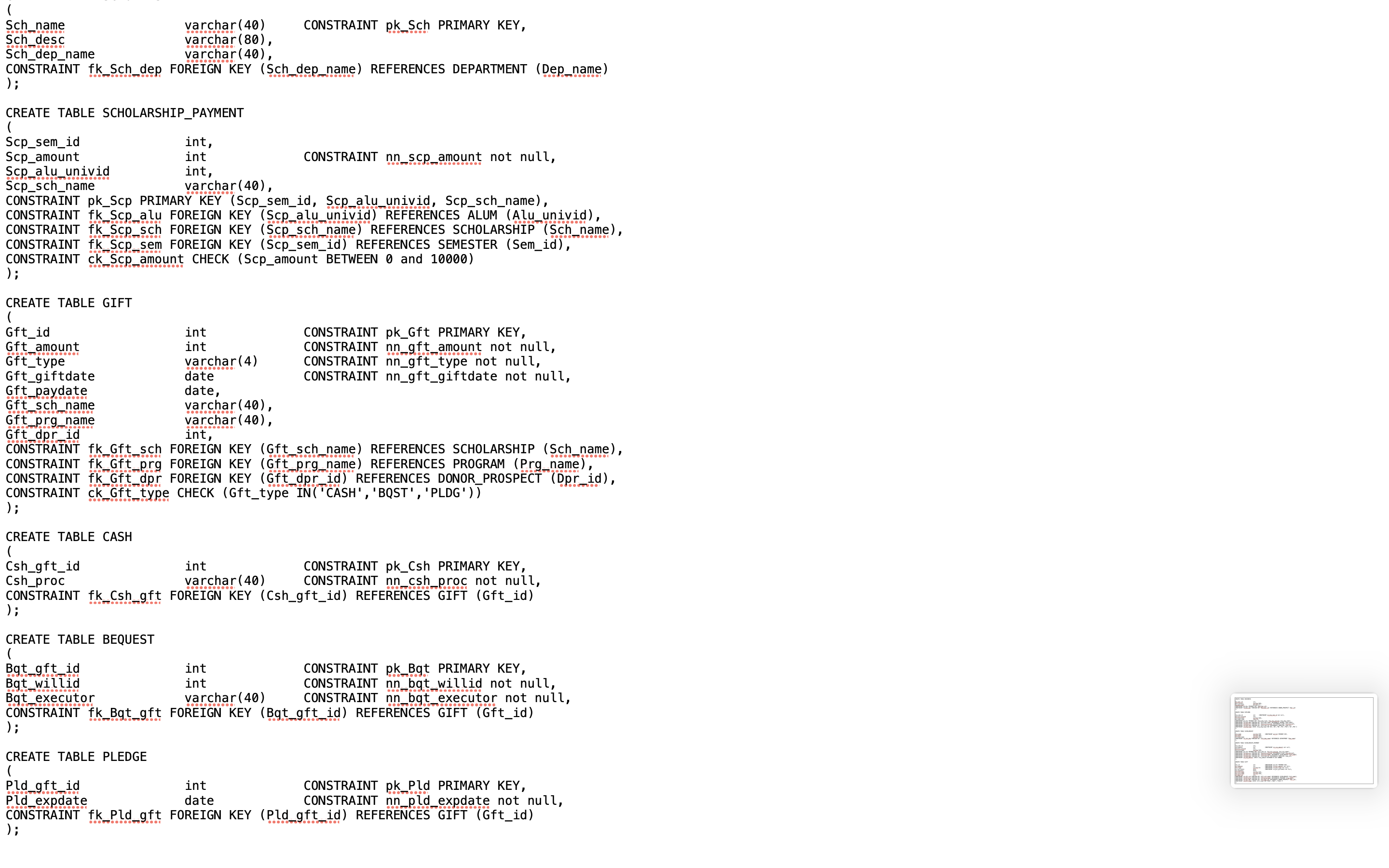 CHECK (Sem_sem IN('Fall', 'Spring', 'Summer')) ); CREATE TABLE ADDRESS ( Add_id int,