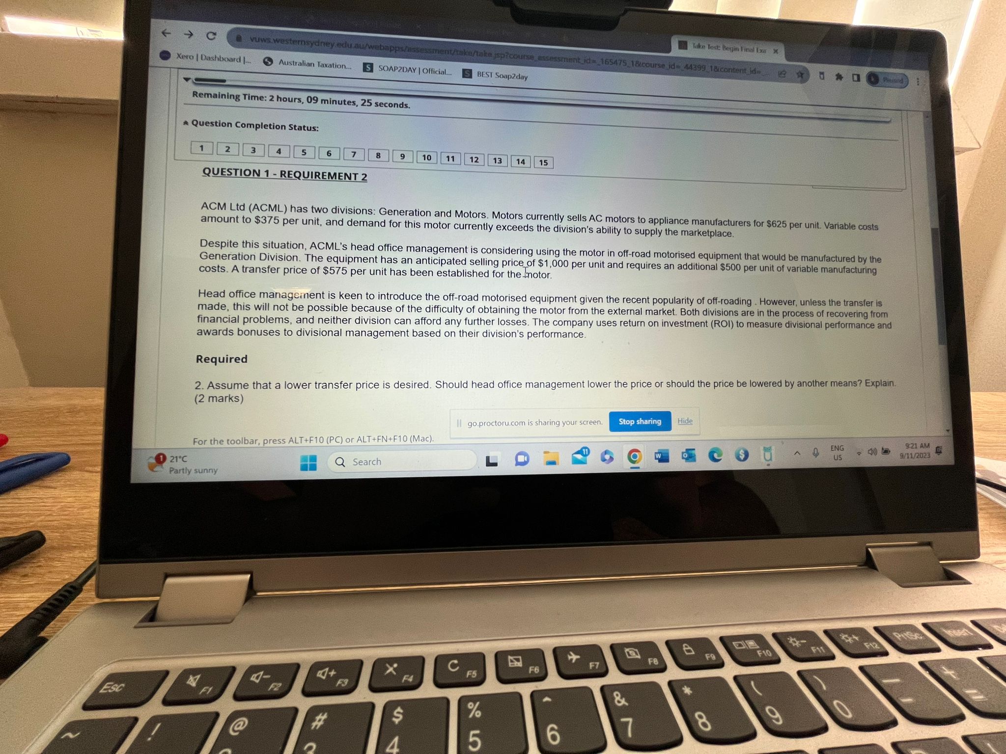 Esc Xero | Dashboard ... @vuws Remaining Time: 2 hours, 09 minutes,