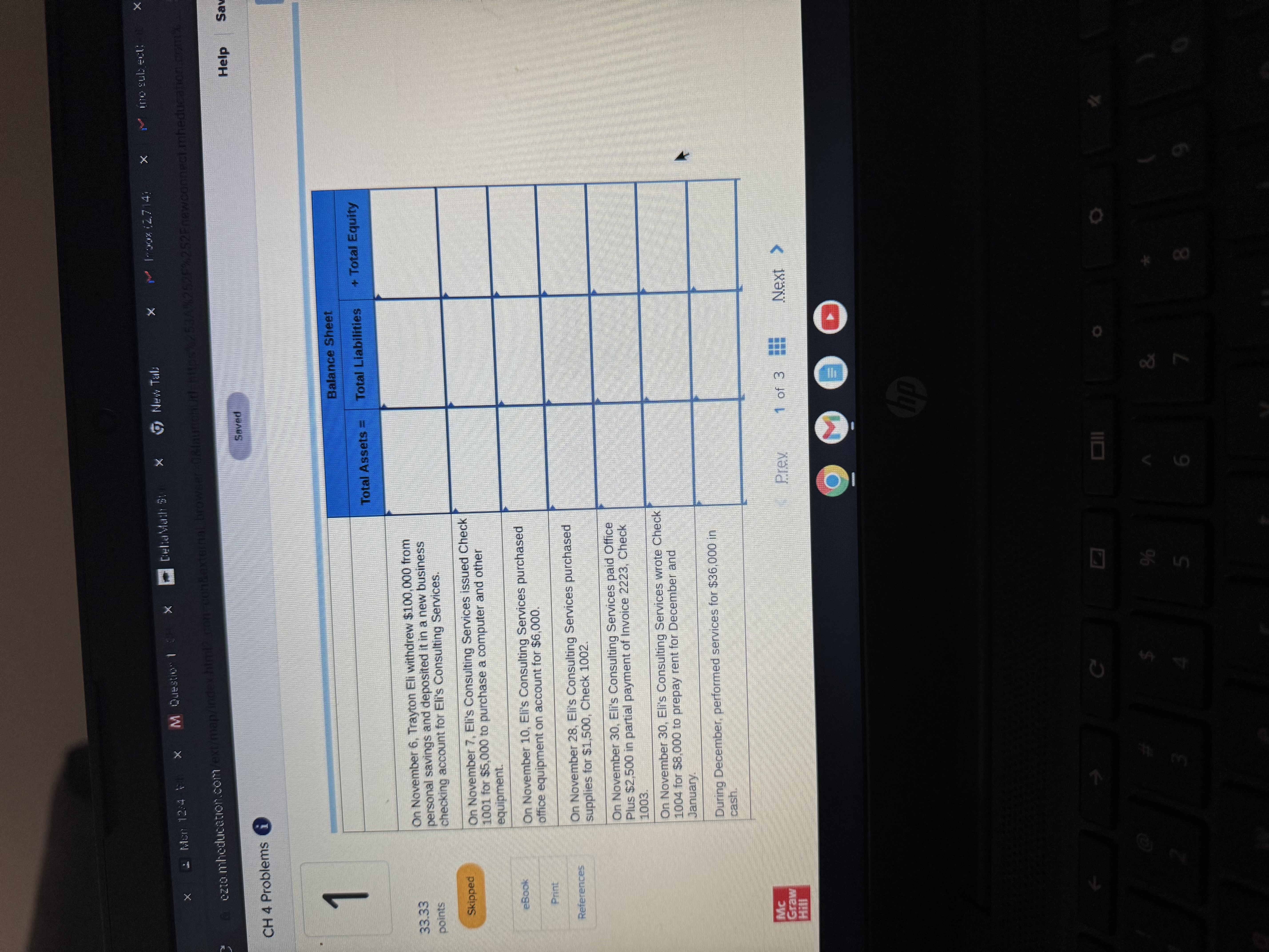 other equipment. On November 10, Eli's Consulting Services purchased office equipment on