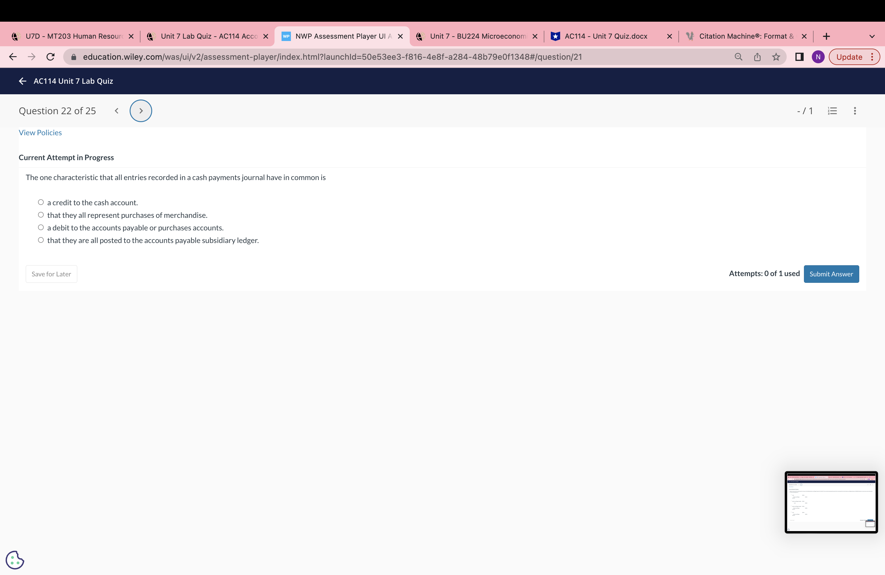 Lab Quiz Question 19 of 25 View Policies B Current Attempt in