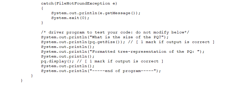 in the priority queue and uses it to bubble the elements through
